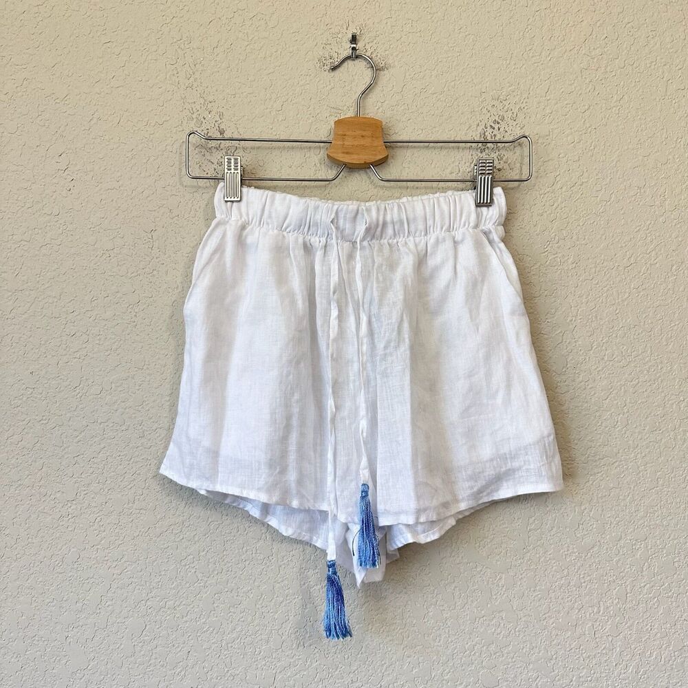 NWT ETOILE CORAL Areti Linen Shorts Drawstring in White